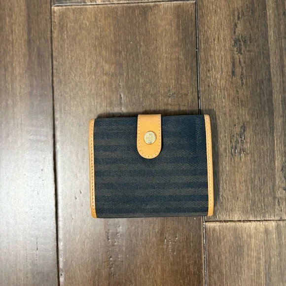 Vintage Fendi G-11749 Black & Tan Striped Photo Wallet Designer - Picture 1 of 11